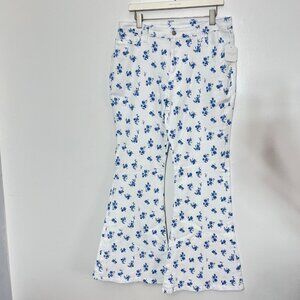 Altard State White & Blue Floral‎ Flared Pants XL NEW